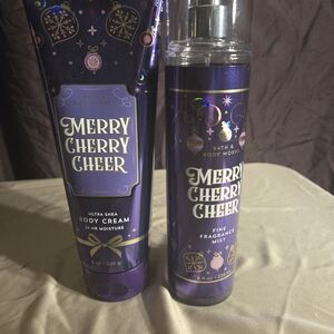 Bath & Body Works Merry Cherry Cheer Body Cream and Mist - Purple and Gold